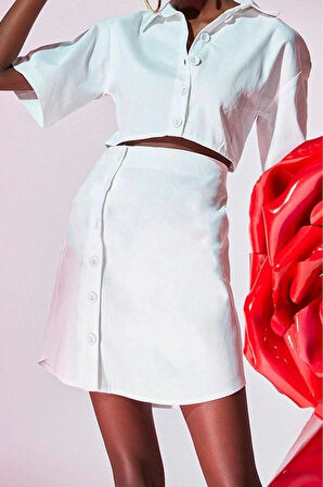 Yeni Regular Casual Günlük Gabardin Dokuma Gömlek Yaka Kısa Kol A-Line Mini Boy Elbise