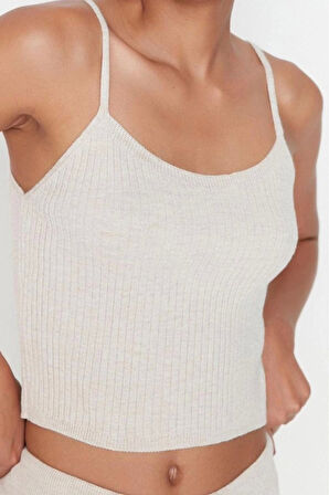 Kadın Moda Şık Geniş Paça Crop Boy Uzun Kollu Fitillli Bluz Hırka Pantolon Triko Alt-Üst Takım