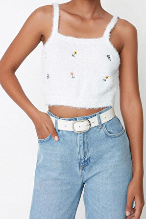 Kadın Moda Şık Regular V Yaka Regular Tüylü Sakal İp Bluz-Hırka Triko Takım