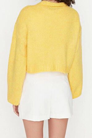 Kadın Moda Şık Crop V Yaka Regular Yumuşak Dokulu Desenli Triko Hırka