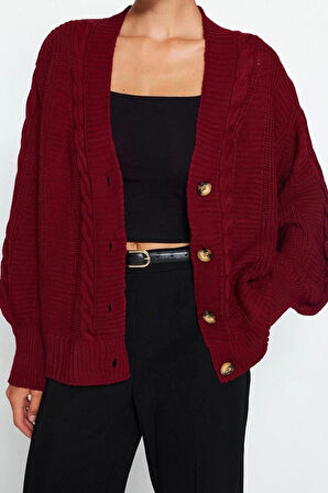 Kadın Moda Şık Regular V Yaka Oversize Geniş Kalıp Triko Hırka