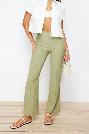 Kadın Yeni Moda Boru Paça Uzun Boy Dokuma Düz Kesim Yüksek Bel Nervür Dikişli Pantolon