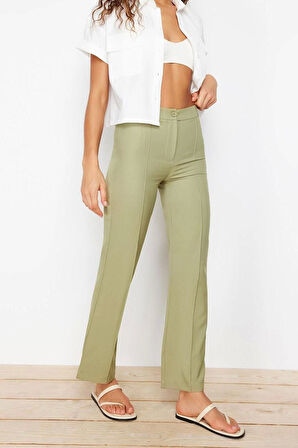 Kadın Yeni Moda Boru Paça Uzun Boy Dokuma Düz Kesim Yüksek Bel Nervür Dikişli Pantolon