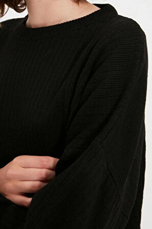 Kadın Moda Şık Boru Paça Regular Boy Uzun Kollu Basic Bisiklet Yaka Triko Alt-Üst Takım