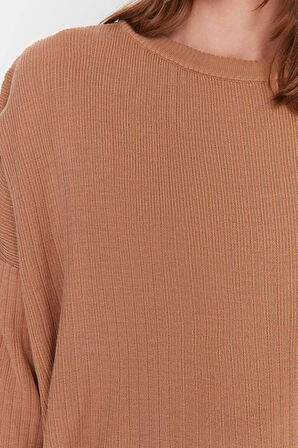 Kadın Moda Şık Boru Paça Regular Boy Uzun Kollu Basic Bisiklet Yaka Triko Alt-Üst Takım