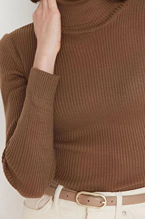 Kadın Moda Şık Regular Balıkçı Yaka Uzun Kol Düz Couple Basic Balıkçı Yaka Triko Kazak