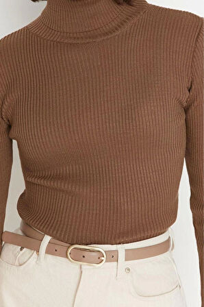 Kadın Moda Şık Regular Balıkçı Yaka Uzun Kol Düz Couple Basic Balıkçı Yaka Triko Kazak