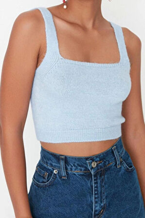 Kadın Moda Şık Crop Bisiklet Yaka Slim Crop Yumuşak Dokulu Bluz-Hırka Triko Takım