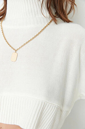 Kadın Moda Şık Crop Dik Yaka Uzun Kol Düz Süper Crop Basic Triko Kazak