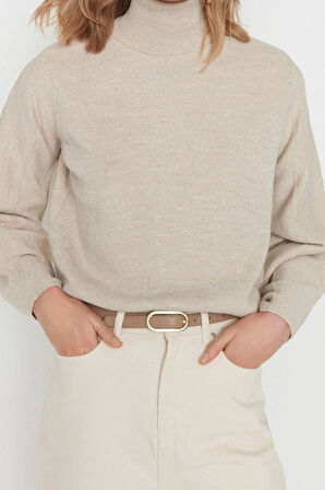 Kadın Moda Şık Regular Balıkçı Yaka Uzun Kol Düz Basic Balıkçı Yaka Triko Kazak