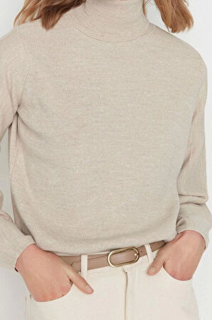 Kadın Moda Şık Regular Balıkçı Yaka Uzun Kol Düz Basic Balıkçı Yaka Triko Kazak