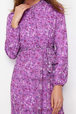 Yeni Rahat Casual Günlük Şifon Dokuma Dik Yaka Uzun Kol Basic Maxi Boy Tesettür Elbise