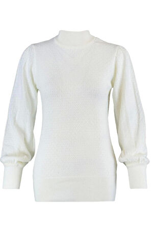 Kadın Moda Şık Regular Dik Yaka Uzun Kol Dokulu Dik Yaka Triko Kazak