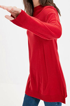 Kadın Tesettür Moda Şık Midi Bisiklet Yaka Uzun Kol Düz i Triko Kazak