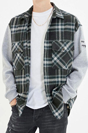Moda Gömlek Yaka Ekose Oversize Kolları Örme Çift Cep Kapaklı Kışlık Kareli Oduncu Ceket Gömlek