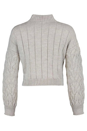 Kadın Moda Şık Crop Dik Yaka Uzun Kol Saç Örgü Crop Dik Yaka Triko Kazak