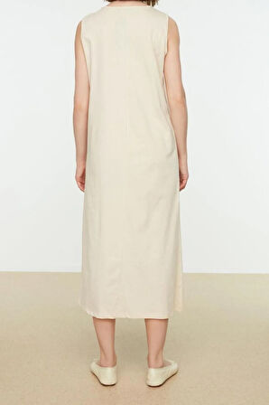 Yeni Regular Casual Günlük Süprem Örme Bisiklet Yaka Kolsuz Kol Basic Maxi Boy Tesettür Elbise