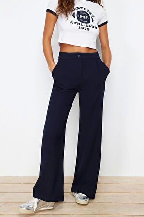 Kadın Yeni Moda Geniş Paça Regular Boy Dokuma Wide Leg Geniş Paça Pantolon