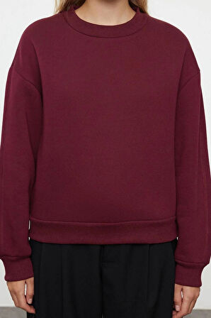 Kadın Moda Şık Relaxed Dik Yaka Düşük Kol Regular Kalın İçi Polarlı Rahat Kalıp Örme Sweatshirt