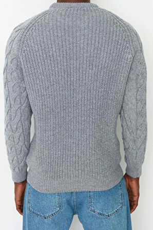 Erkek Moda Şık Regular Bisiklet Yaka Uzun Kol Saç Örgü Unisex Triko Kazak