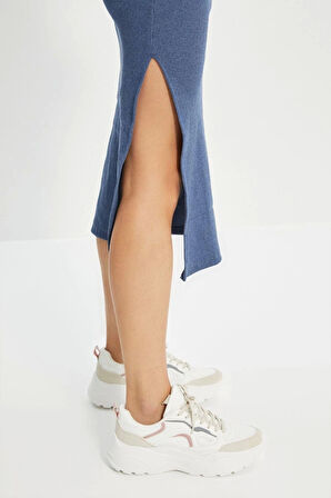 Yeni Slim Casual Günlük Rejenere Kaşkorse Dokuma Dik Yaka Uzun Kol Bodycone Mini Boy Elbise