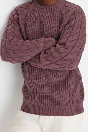 Erkek Moda Şık Regular Bisiklet Yaka Uzun Kol Saç Örgü Unisex Triko Kazak