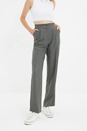 Kadın Yeni Moda Geniş Paça Uzun Boy Dokuma Düz Kesim Pantolon