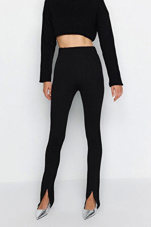 Kadın Yeni Moda Dar Paça Uzun Boy Örme Yırtmaç Detaylı Örme Tall Pantolon