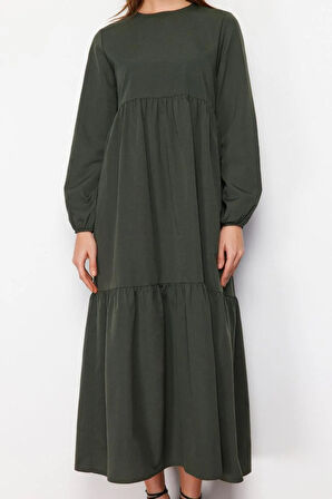 Yeni Oversize Günlük Terrycotton Dokuma Bisiklet Yaka Uzun Kol Skater Uzun Boy Tesettür Elbise