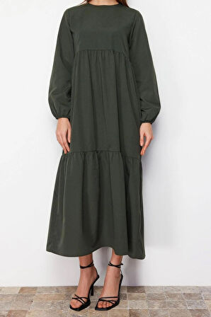 Yeni Oversize Günlük Terrycotton Dokuma Bisiklet Yaka Uzun Kol Skater Uzun Boy Tesettür Elbise