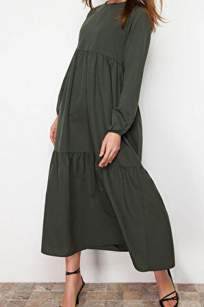 Yeni Oversize Günlük Terrycotton Dokuma Bisiklet Yaka Uzun Kol Skater Uzun Boy Tesettür Elbise