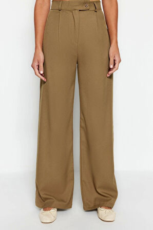 Kadın Yeni Moda Geniş Paça Uzun Boy Dokuma Düz Kesim Pantolon