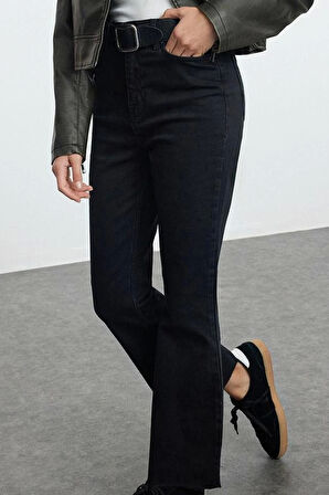 Kadın Moda Şık Kot Pantolon Geniş Paça Regular Boy Denim Yüksek Bel Crop Jeans