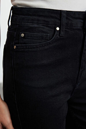 Kadın Moda Şık Kot Pantolon Geniş Paça Regular Boy Denim Yüksek Bel Crop Jeans