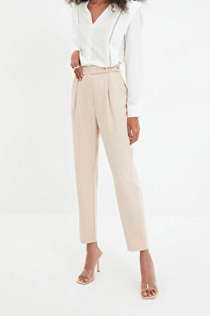 Kadın Yeni Moda Boru Paça Regular Boy Dokuma Cigarette Pantolon