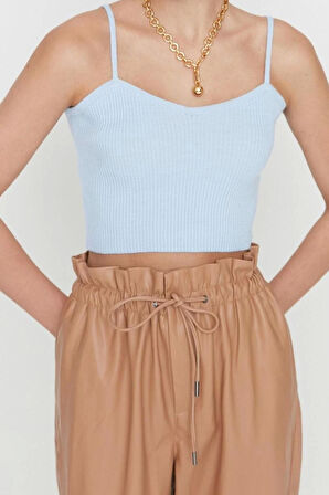 Kadın Moda Şık Crop V Yaka Slim Crop Bağlama Detaylı Bluz-Hırka Triko Takım