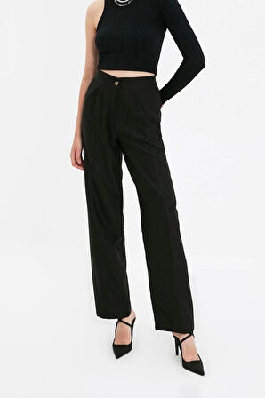 Kadın Yeni Moda Geniş Paça Uzun Boy Dokuma Düz Kesim Pantolon