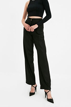 Kadın Yeni Moda Geniş Paça Uzun Boy Dokuma Düz Kesim Pantolon