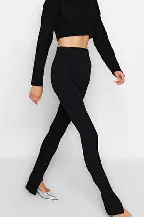 Kadın Yeni Moda Dar Paça Uzun Boy Örme Yırtmaç Detaylı Örme Tall Pantolon