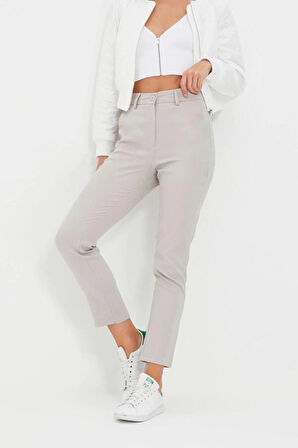 Kadın Yeni Moda Boru Paça Regular Boy Dokuma Basic Cigarette Dar Paça Pantolon