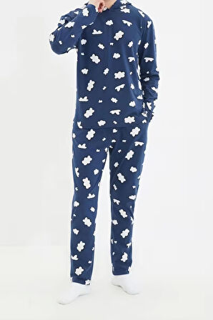 Erkek %100 Pamuk Kapüşonlu Uzun Kol Regular Fit Baskılı Üst Kapüşonlu Pijama Takımı