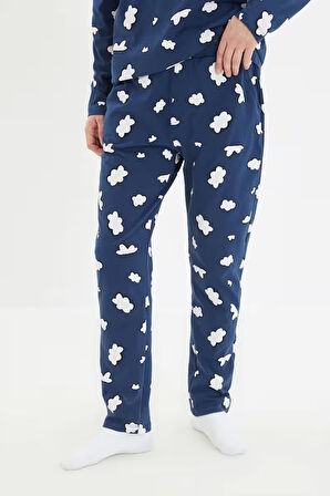 Erkek %100 Pamuk Kapüşonlu Uzun Kol Regular Fit Baskılı Üst Kapüşonlu Pijama Takımı