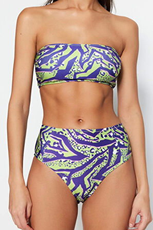 Yeni Leopar Straplez Yüksek Bel Hipster Desenli Straplez Yüksek Bel Hipster Bikini Takımı