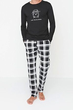 Erkek %100 Pamuk Bisiklet Yaka Uzun Kol Regular Fit Bisiklet Yaka Pijama Takımı