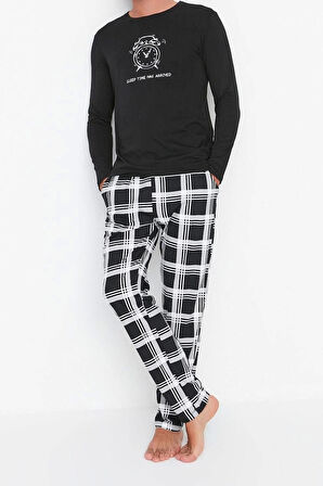 Erkek %100 Pamuk Bisiklet Yaka Uzun Kol Regular Fit Bisiklet Yaka Pijama Takımı