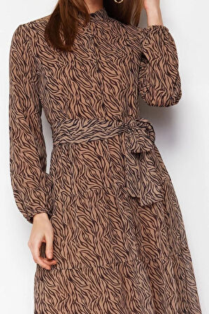 Yeni Rahat Casual Günlük Şifon Dokuma Dik Yaka Uzun Kol Basic Maxi Boy Tesettür Elbise