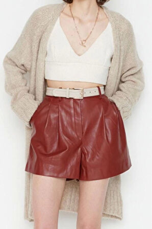 Kadın Moda Şık Midi V Yaka Uzun Kol Düz Geniş Kalıp Yumuşak Dokulu Triko Hırka