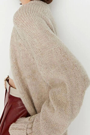 Kadın Moda Şık Midi V Yaka Uzun Kol Düz Geniş Kalıp Yumuşak Dokulu Triko Hırka