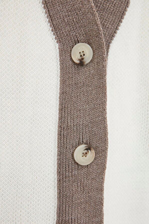 Kadın Moda Şık Geniş Paça Regular Boy Uzun Kollu Şerit Detaylı Hırka-Pantolon Triko Takım