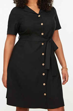 Yeni Rahat Günlük Shally Dokuma Gömlek Yaka Kısa Kol Gömlek Elbise Mini Boy Büyük Beden Elbise